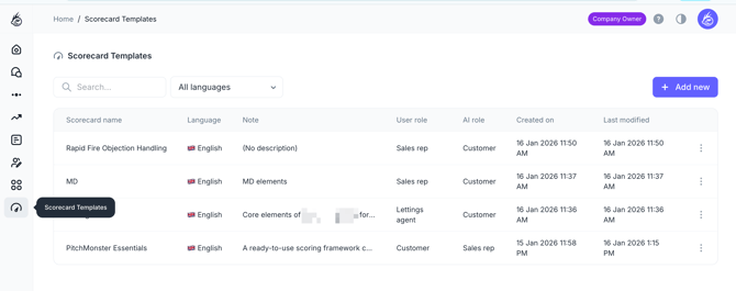Menu Scorecard templates